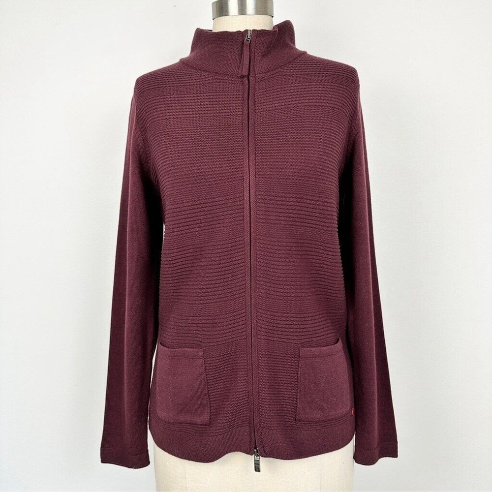Olsen Long Sleeve Mock Neck Full Zip Ribbed Sweater Size Small Maroon Purple New - Picture 2 of 15